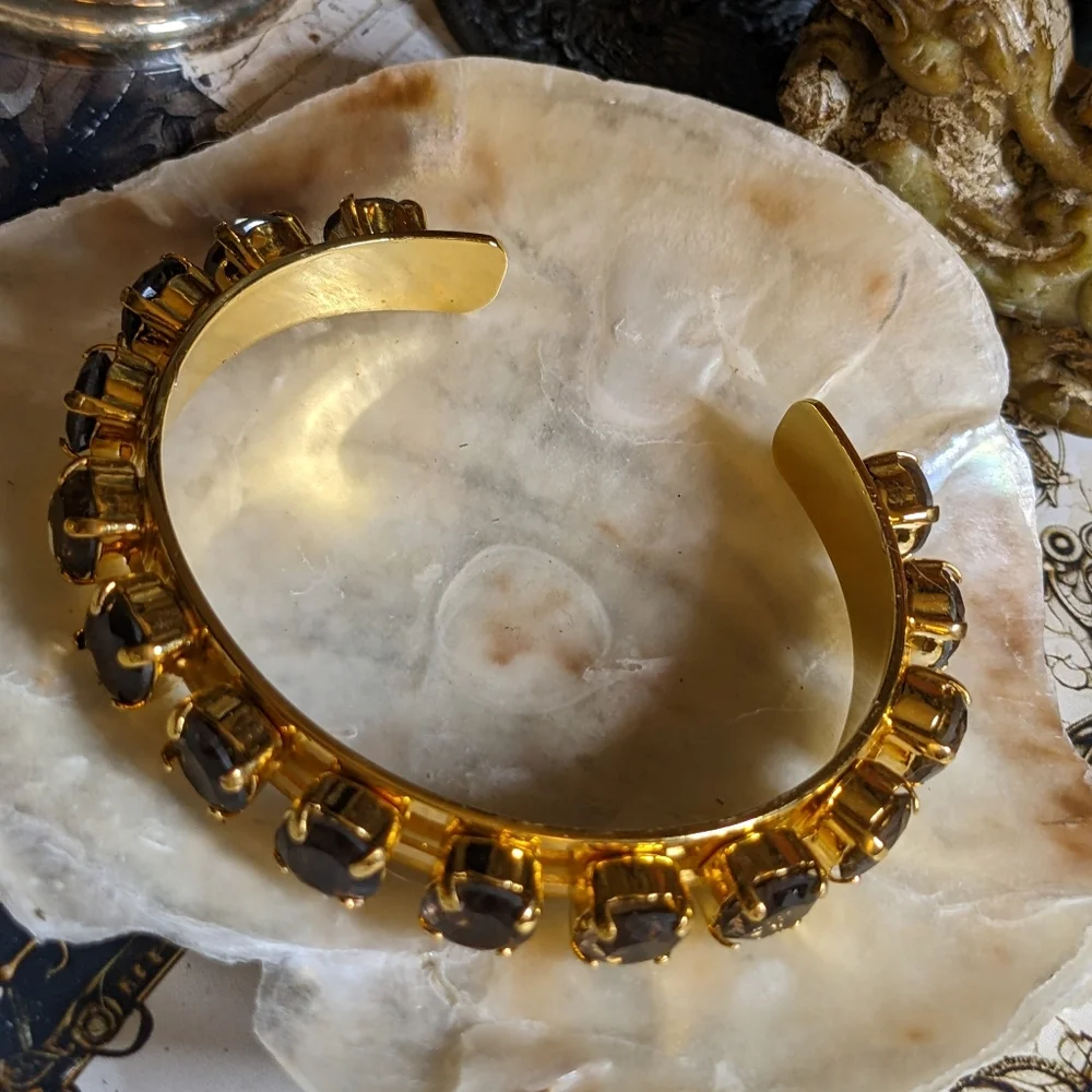 23.4 Total W Carats Genuine Smoky Quartz  in 14K Gold Plated Cuff Bracelet